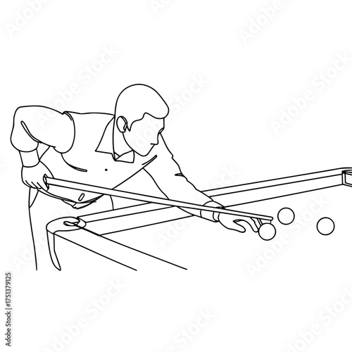 Man playing billiards and aiming at the balls on the table  