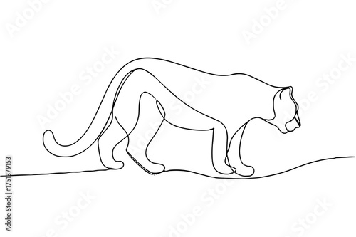 Single line art of a walking cat in minimalist style  