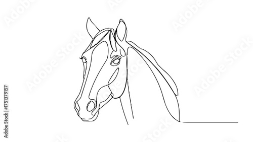 Outline of a horse's head in minimalist line art style  