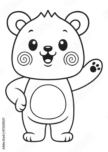 Cute bear coloring page.eps and print-ready. Standing happy bear vector illustration in ISO size, designed for preschool creative learning and fun coloring.
