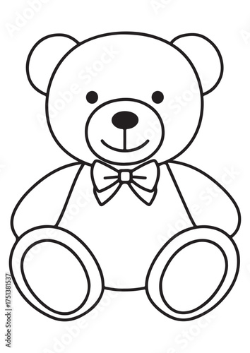 Cute bear coloring page.eps and print-ready. A sweet baby bear wearing a bowtie, perfect for kids’ creative learning and fast printing.