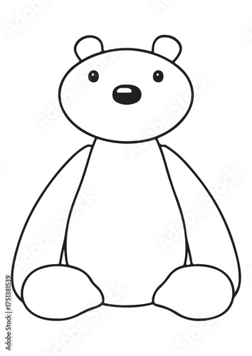Cute bear coloring page.eps and print-ready. Sitting adorable bear vector illustration in ISO size, perfect for children’s coloring fun and fast printing.