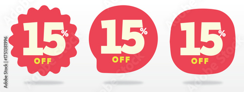 15% off, marketing, shop, percent, price, tag, offer, discount, abundance, sale, promo, value, sticker, purchase, payment, value, percent. Vector, icon, set, label