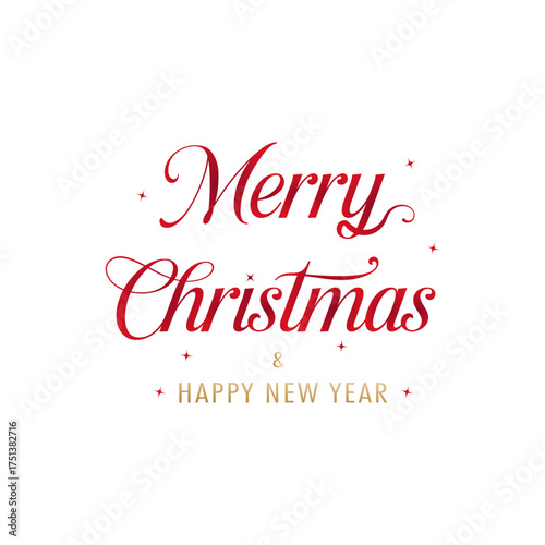 Merry Christmas and Happy New Year greeting card with different elements. New Year hand drawn ink pen calligraphy isolated on white. Typography template for winter holiday,for print,holiday banner.