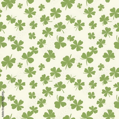Vibrant green shamrocks scattered across a creamy background creating a festive and lucky pattern perfect for St. Patrick's Day designs