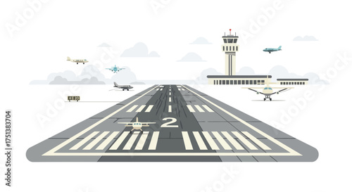 Airport scene showcasing diverse aircrafts and aviation infrastructure