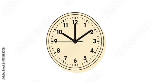 Analog clock face showing the time ten after twelve on neutral background