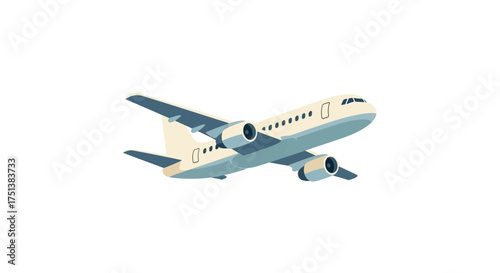 Aviation illustration featuring a passenger plane in mid-flight scenery