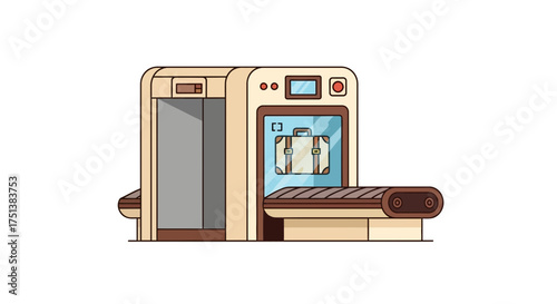 Cartoon security scanner for luggage inspection in airport or border