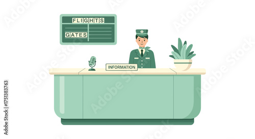 Charming Airport Information Desk Illustration with Attendant and Details