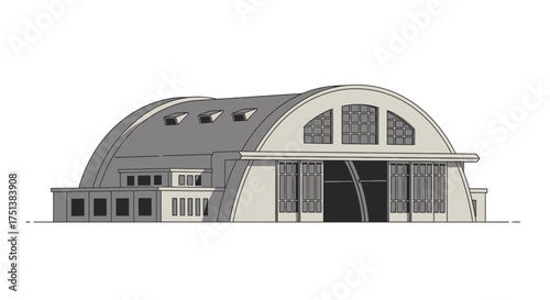 Illustrative architectural design showcasing a modern curved warehouse