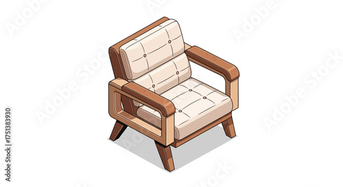 Isolated isometric mid-century modern armchair vector illustration