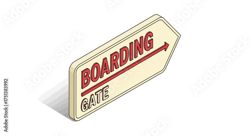 Isometric boarding gate direction sign, travel and transportation concept