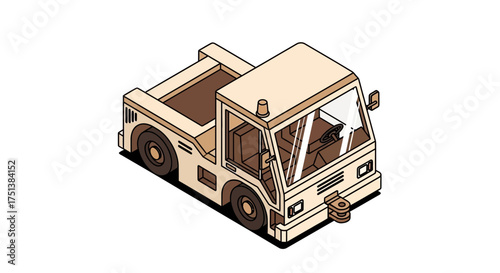 Isometric illustration showcases a light-colored airport service vehicle