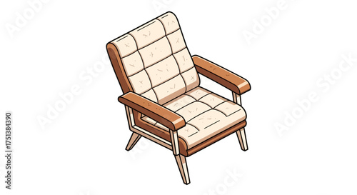 Retro Lounge Chair Illustration, Isometric Cozy Seating Furniture Design