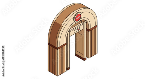Retro isometric security archway scanner with vintage art deco design