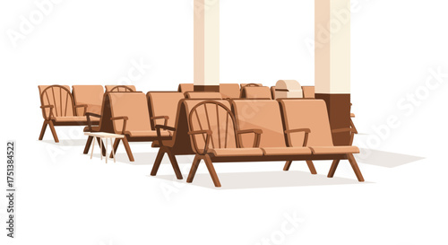 Stylized interior illustration of a waiting area with arranged chairs