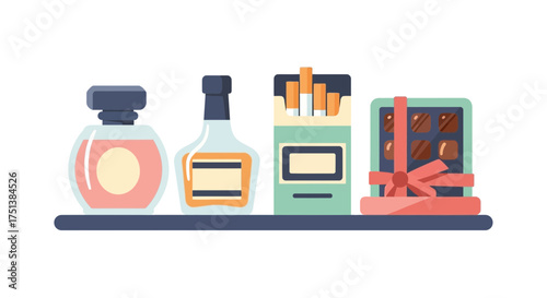Stylized gifts of indulgence presented on a dark shelf, isolated design