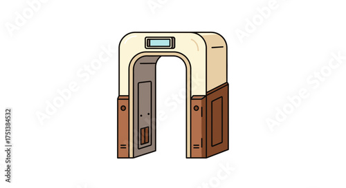 Stylized illustration of a retro-futuristic security scanner gateway