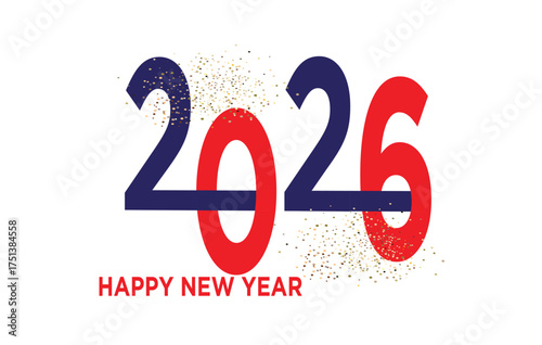 Happy New Year 2026 Elegant Gold Glitter Typography Vector. Luxury Holiday Greeting Card Design with Sparkle Effect.