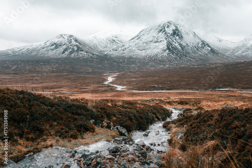 mountain river in the winter with snow