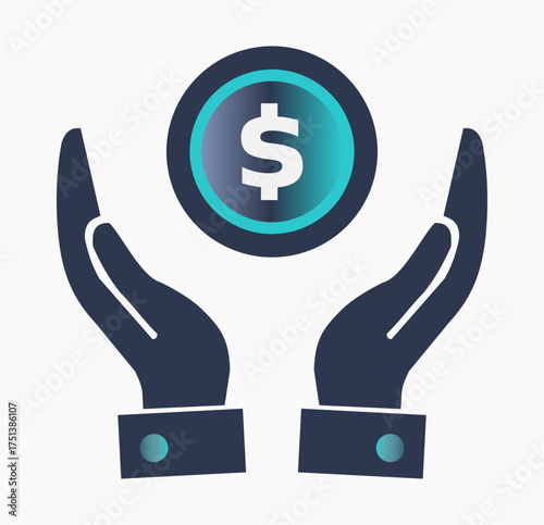 Hands Holding Dollar Sign — Minimalist Red and White Icon