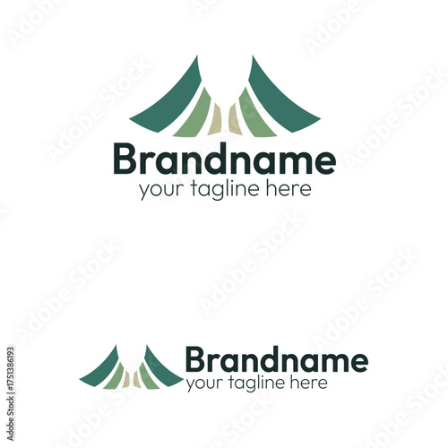 Abstract Mountain Hill Peak Logo Design Vector Template Featuring Tent or Wing Shape with Nature Green Earth Tone Color Palette