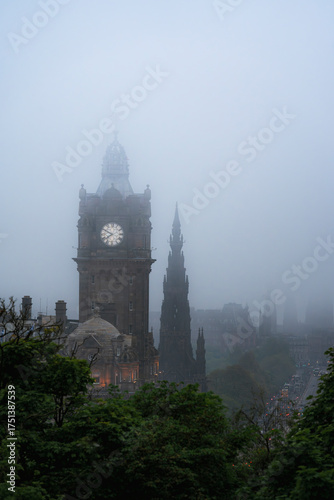 Foggy clock tower in Edinburgh