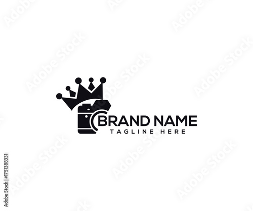 Photographic Royalty: An elegant logo design showcasing a camera adorned with a regal crown, perfectly suited for a photography studio or professional. The graphic is clean, modern.