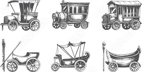 Vintage Black and White Sketches of Classic Vehicles