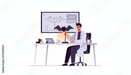 Scientist researching bat biology in a modern lab highlighting scientific study and discovery
