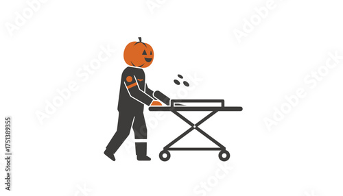 Pumpkinheaded paramedic transports ghost on stretcher a spooky Halloween emergency icon