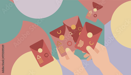 Hands holding decorative red envelopes for gifting or financial rewards ideal for celebrations