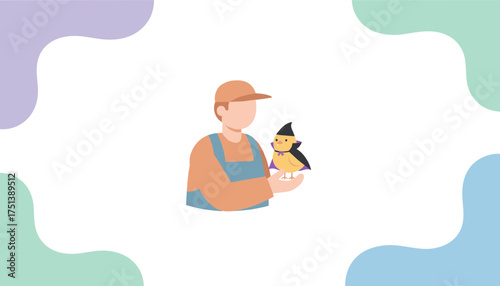 Person holding a cute chick in a witch costume for Halloween Fun pet illustration