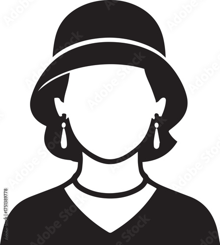 Faceless woman wearing cloche hat minimalist vector art symbolizing vintage charm, sophistication, and timeless femininity