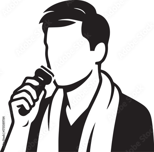 Faceless man shaving minimalist black and white vector art representing morning routine grooming and clean lifestyle