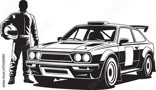 Rally driver and rally car silhouette vector illustration graphic design