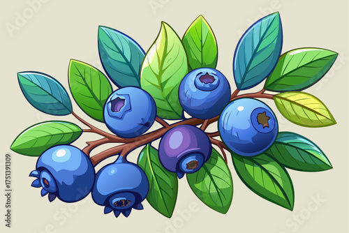 vector of A branch adorned with ripe blueberries and lush green leaves