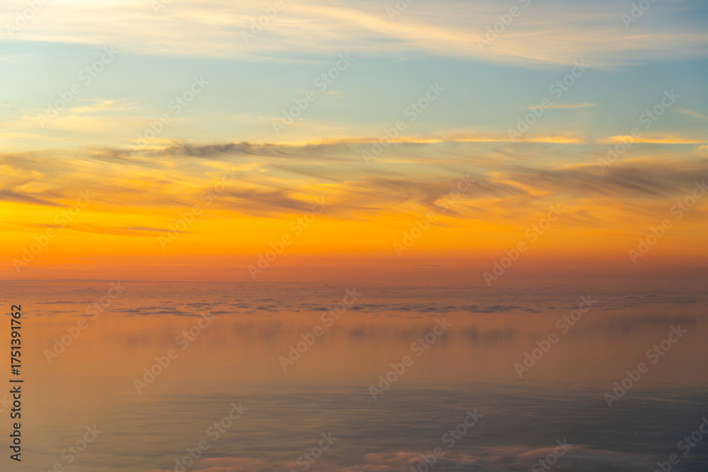 Obraz premium Sky and Clouds at Fiery Sunset. Atlantic Ocean. Golden Hour. Pico Island, Azores. Portugal