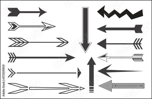 Collection of Black Arrow Icons and Symbols on White Background direction pointer