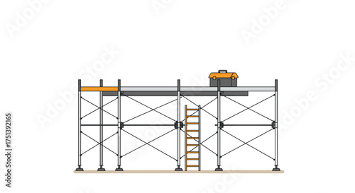 Construction scaffold with ladder and equipment for industrial safety visuals