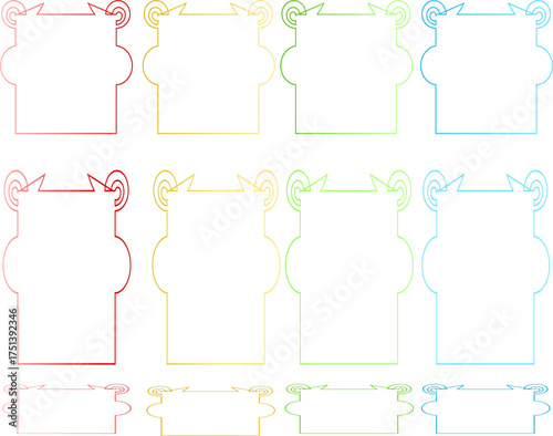 Colorful decorative frames with swirls and geometric shapes.