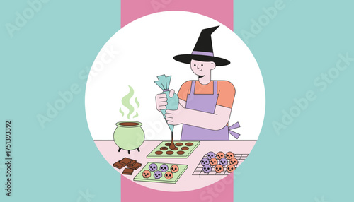 Witch making skull chocolates for Halloween perfect for holiday baking and festive treats