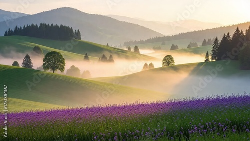 Misty Morning in the Hills - A Serene Landscape.