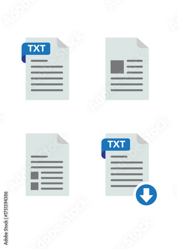 Txt format file icon. Download TXT button. Downloading document concept. File with TXT label and down arrow sign. Vector stock illustration.