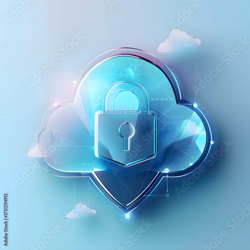 Cloud security shield icon hovering  Abstract security digital technology background.protection mechanism and system privacy