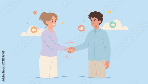 Happy business people shaking hands symbolizing successful partnership agreement and teamwork