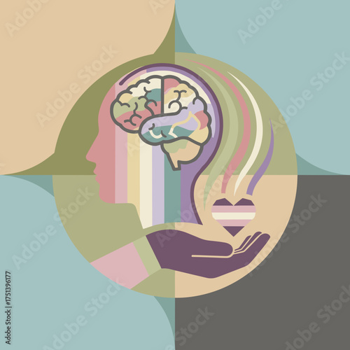 Mind and heart connection brain hand and heart symbolizing mental and emotional wellbeing