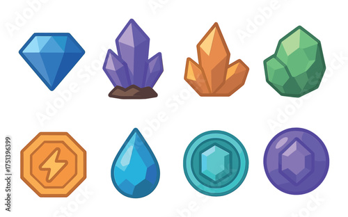 Colorful gemstones and crystals set on dark background - vibrant and diverse collection