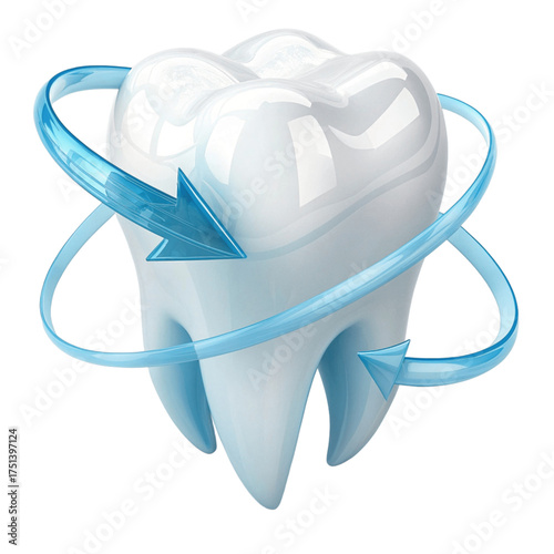 3D Shiny White Tooth with Blue Protective Arrow Ring – Dental Hygiene and Oral Care Concept